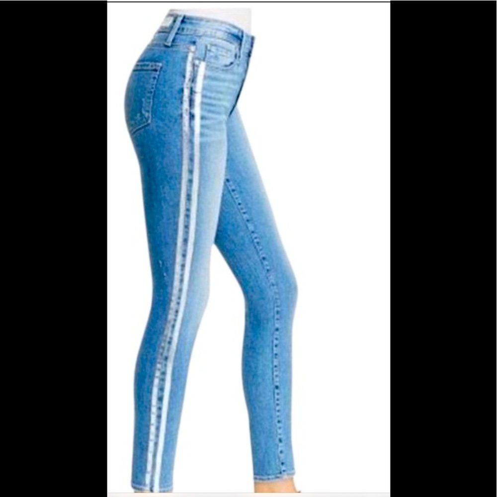 Paige Hoxton Tuxedo Stripe Skinny Jeans with White Stripe